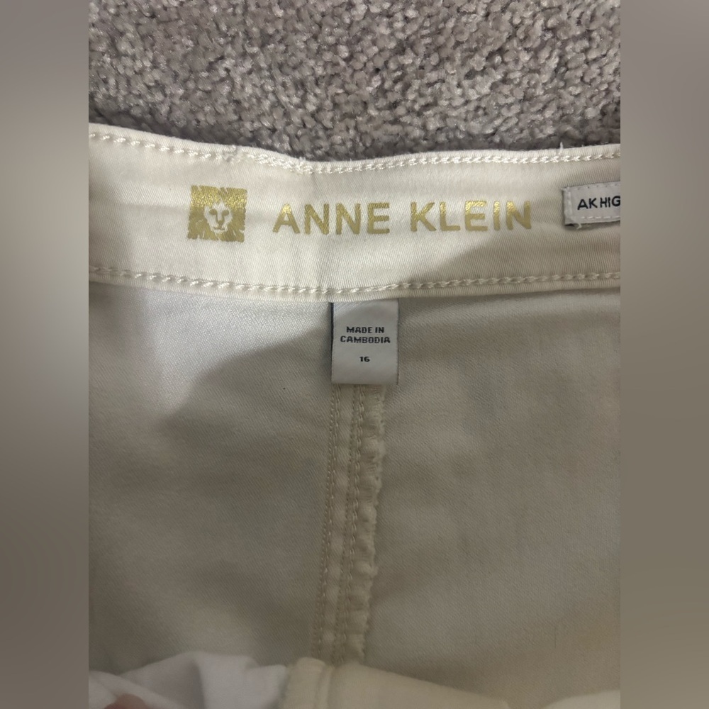 Anne Klein Pants Women White Cream Gold Button AK High Rise Trouser Size 16 - Picture 7 of 16